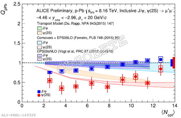 Psi 2s And Jpsi Qpa Vs N Coll In Pa At 8 16 Tev Backward Y Compared To Theory Models Ferreiro Ramona And Rapp Model Alice Figure